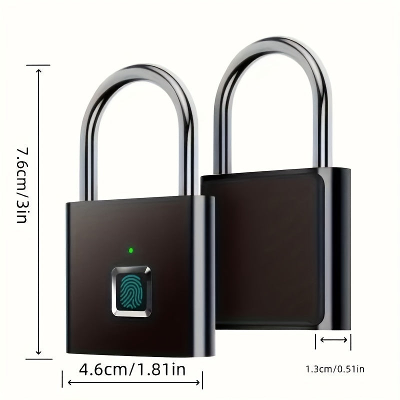 1pc Mini Smart Fingerprint Padlock, Small Portable Metal Security Antitheft Lock, Keyless USB Rechargeable Battery Suitcase Luggage Backbag Door Lock