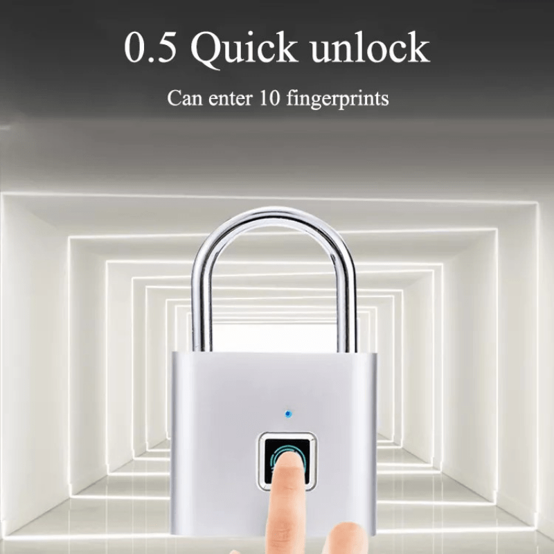 1pc Mini Smart Fingerprint Padlock, Small Portable Metal Security Antitheft Lock, Keyless USB Rechargeable Battery Suitcase Luggage Backbag Door Lock
