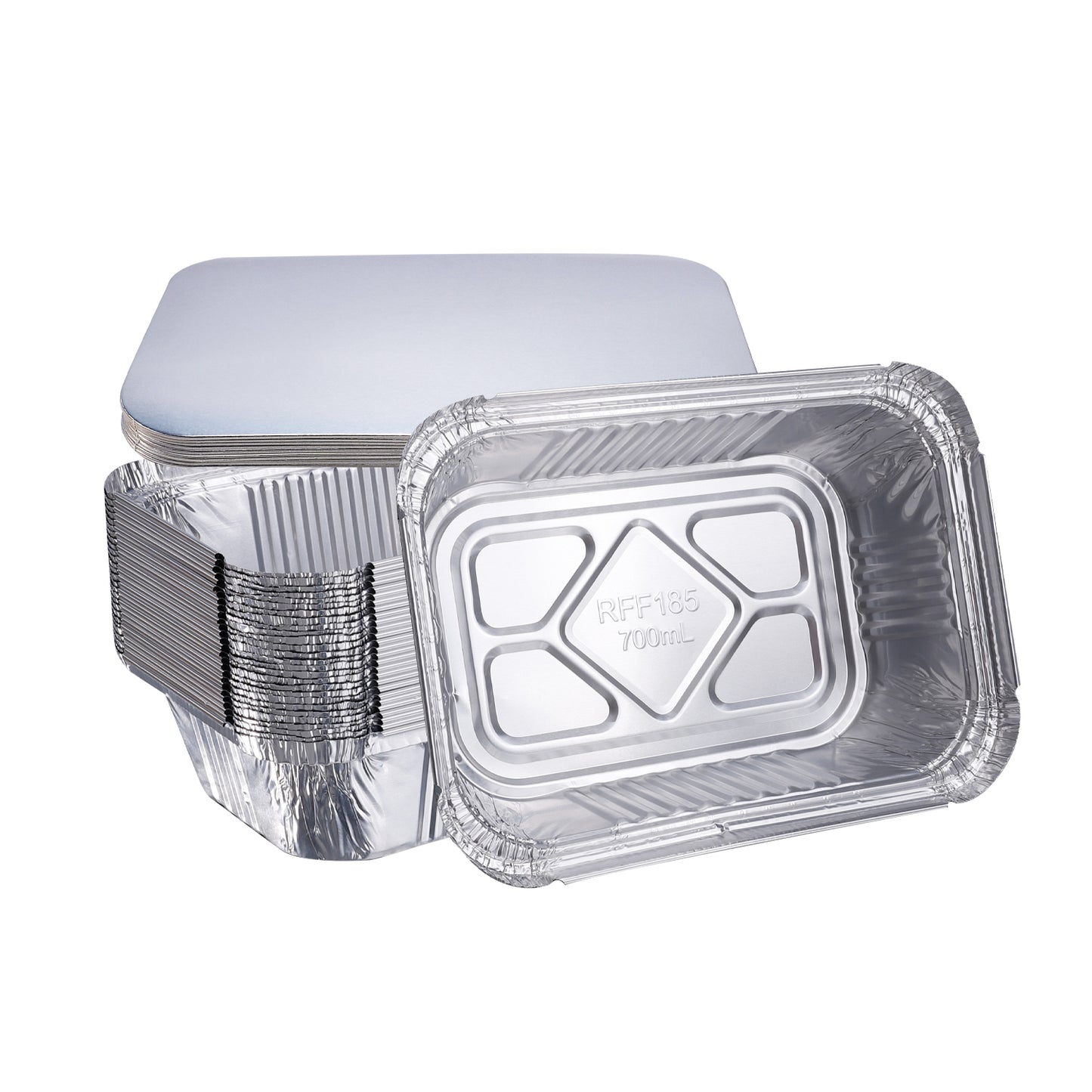 20pcs/50pcs Aluminum Square Foil Pan with Lid Recyclable Tin Food Storage Tray Super Strong Container for Cooking, Baking, Meal Preparation, Takeout-18.54 X 13.21 X 5.08 cm
