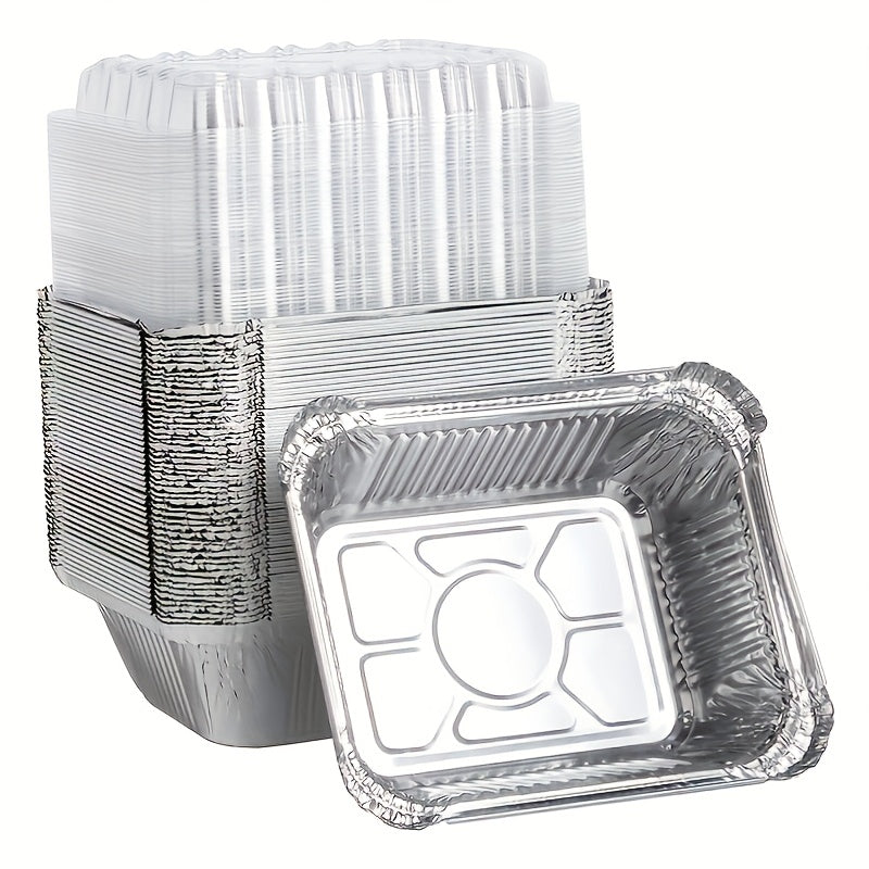 20pcs/50pcs Aluminum Square Foil Pan with Lid Recyclable Tin Food Storage Tray Super Strong Container for Cooking, Baking, Meal Preparation, Takeout-18.54 X 13.21 X 5.08 cm