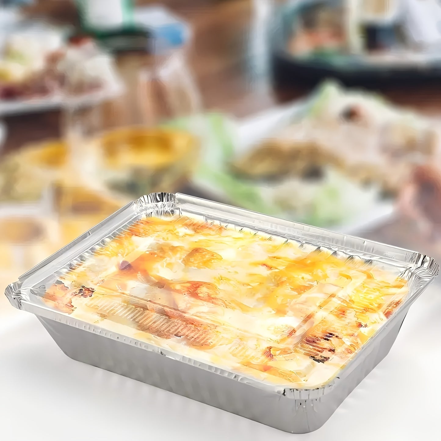 20pcs/50pcs Aluminum Square Foil Pan with Lid Recyclable Tin Food Storage Tray Super Strong Container for Cooking, Baking, Meal Preparation, Takeout-18.54 X 13.21 X 5.08 cm