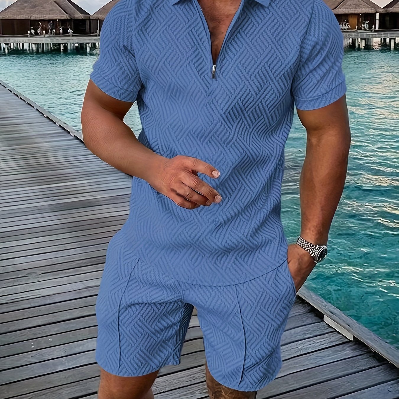 Men's T-shirt short sleeve + shorts casual sports suit blue