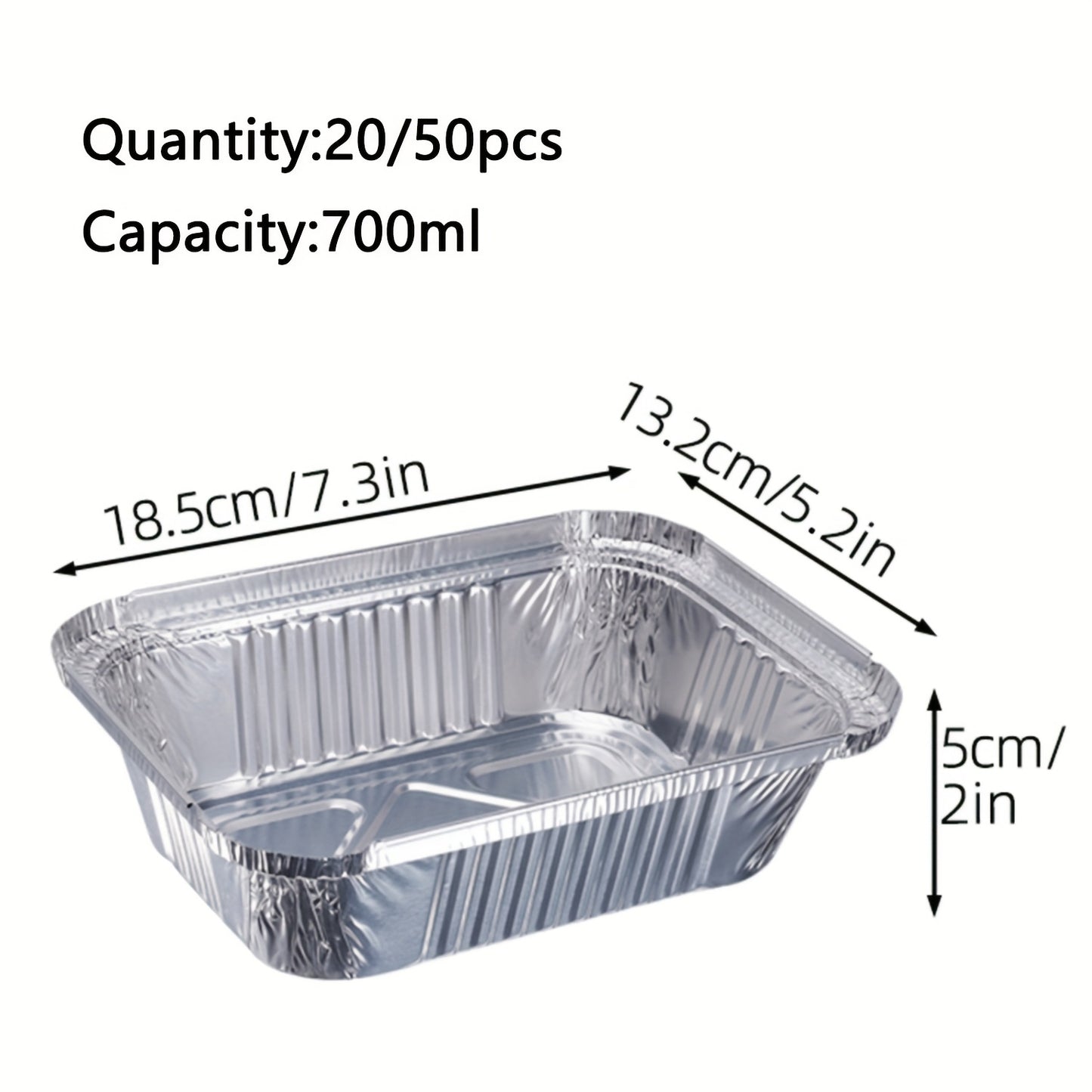 20pcs/50pcs Aluminum Square Foil Pan with Lid Recyclable Tin Food Storage Tray Super Strong Container for Cooking, Baking, Meal Preparation, Takeout-18.54 X 13.21 X 5.08 cm