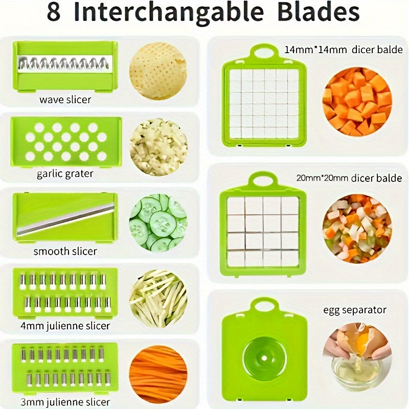 16pcs/Set, Vegetable Chopper, Multifunctional Fruit Slicer, veggie slicer, Vegetable Slicer, Cutter With Container, Onion Mincer Chopper With Multiple Interchangeable Blades, Household Potato Shredder, Kitchen Stuff, Kitchen