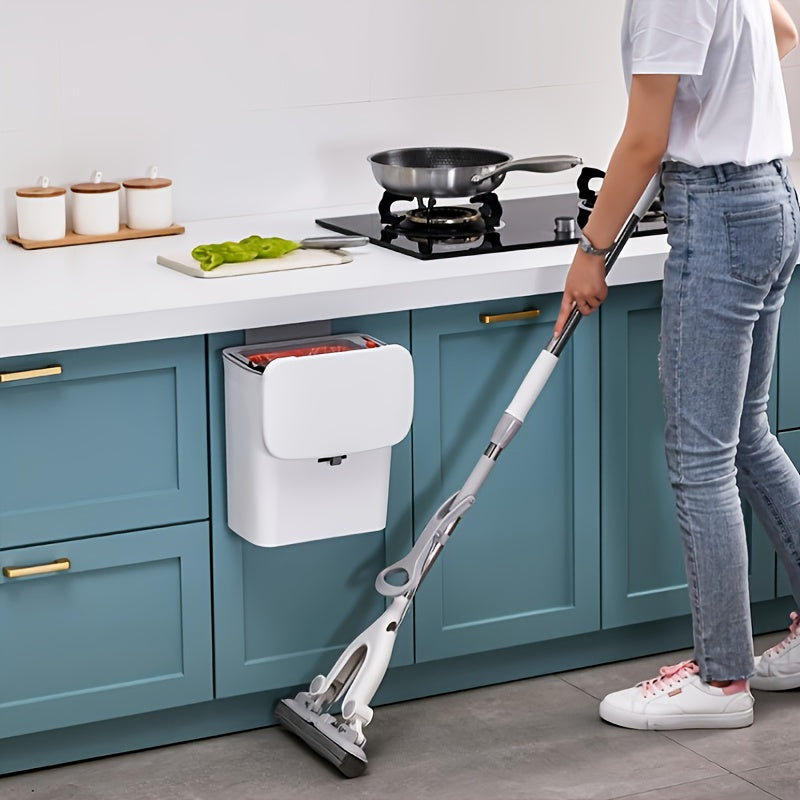 1pc Under Cabinet Door Hanging Trash Can - No Drill Installation, Durable Plastic Rectangular Kitchen Waste Bin with Lid, Space-Saving Pull-Out Cabinet Organizer for Utensils & Food Scraps (Black/White), Trash Cans for Kitche