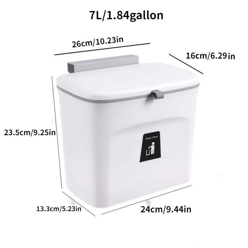 1pc Under Cabinet Door Hanging Trash Can - No Drill Installation, Durable Plastic Rectangular Kitchen Waste Bin with Lid, Space-Saving Pull-Out Cabinet Organizer for Utensils & Food Scraps (Black/White), Trash Cans for Kitche