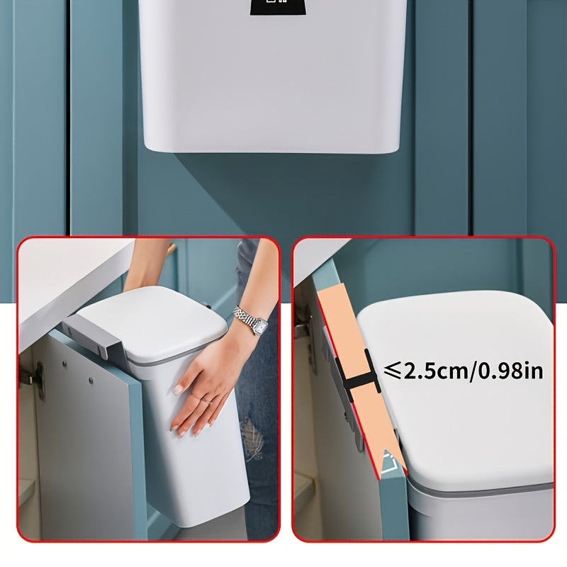 1pc Under Cabinet Door Hanging Trash Can - No Drill Installation, Durable Plastic Rectangular Kitchen Waste Bin with Lid, Space-Saving Pull-Out Cabinet Organizer for Utensils & Food Scraps (Black/White), Trash Cans for Kitche