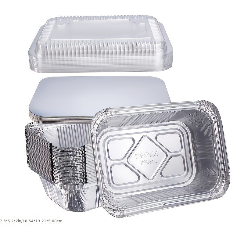 20pcs/50pcs Aluminum Square Foil Pan with Lid Recyclable Tin Food Storage Tray Super Strong Container for Cooking, Baking, Meal Preparation, Takeout-18.54 X 13.21 X 5.08 cm