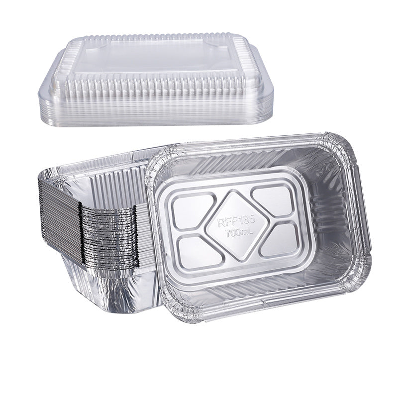 20pcs/50pcs Aluminum Square Foil Pan with Lid Recyclable Tin Food Storage Tray Super Strong Container for Cooking, Baking, Meal Preparation, Takeout-18.54 X 13.21 X 5.08 cm