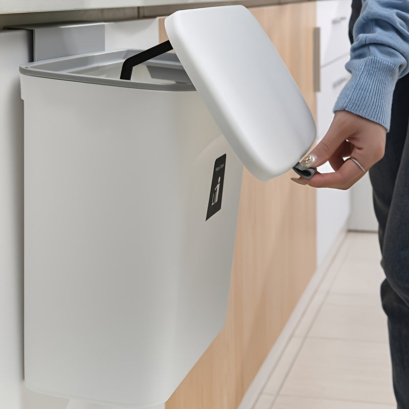 1pc Under Cabinet Door Hanging Trash Can - No Drill Installation, Durable Plastic Rectangular Kitchen Waste Bin with Lid, Space-Saving Pull-Out Cabinet Organizer for Utensils & Food Scraps (Black/White), Trash Cans for Kitche