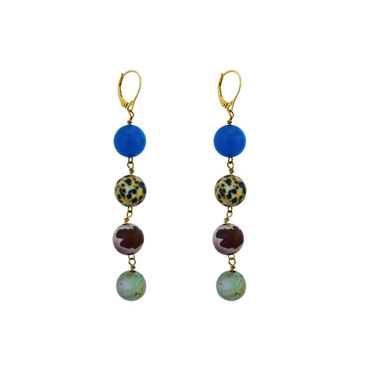Blue Aventurine, Dalmatian Jasper, Mookaite and Sesame Jasper Yellow gold vermeil or 18k gold earrings | by nlanlaVictory-0