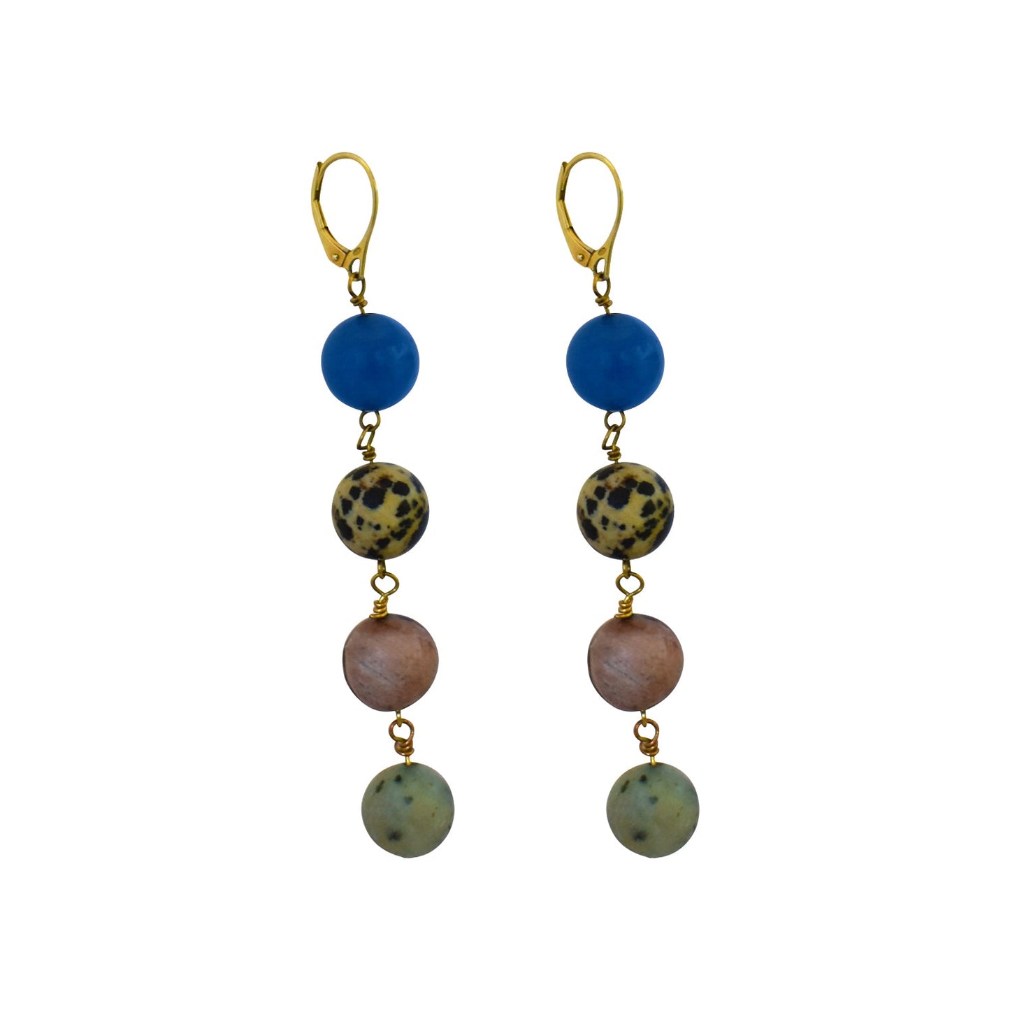 Blue Aventurine, Dalmatian Jasper, Mookaite and Sesame Jasper Yellow gold vermeil or 18k gold earrings | by nlanlaVictory-3